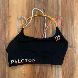 Peloton sports bra, size small. Black with multicolor straps. Used like new